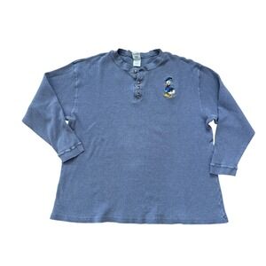 Disney Catalog Henley Shirt Mens Blue Donald Duck Waffle Knit Vintage SIZE 3X